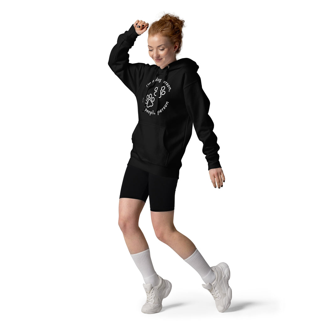 "Dog Person" black hoodie with white print