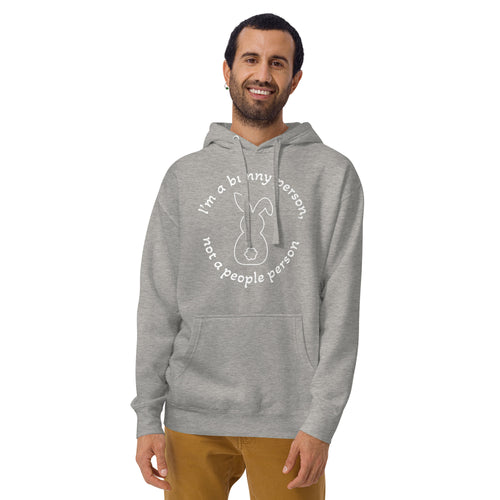 "Bunny Person" grey unisex hoodie with white print
