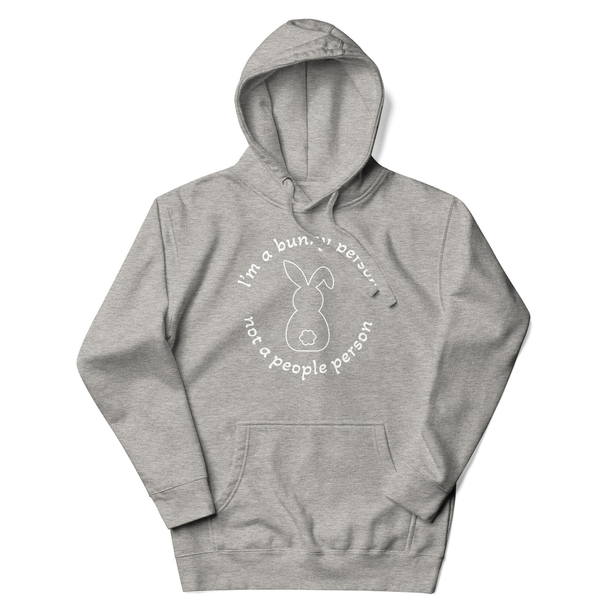 "Bunny Person" harmaa unisex-huppari valkoisella painatuksella