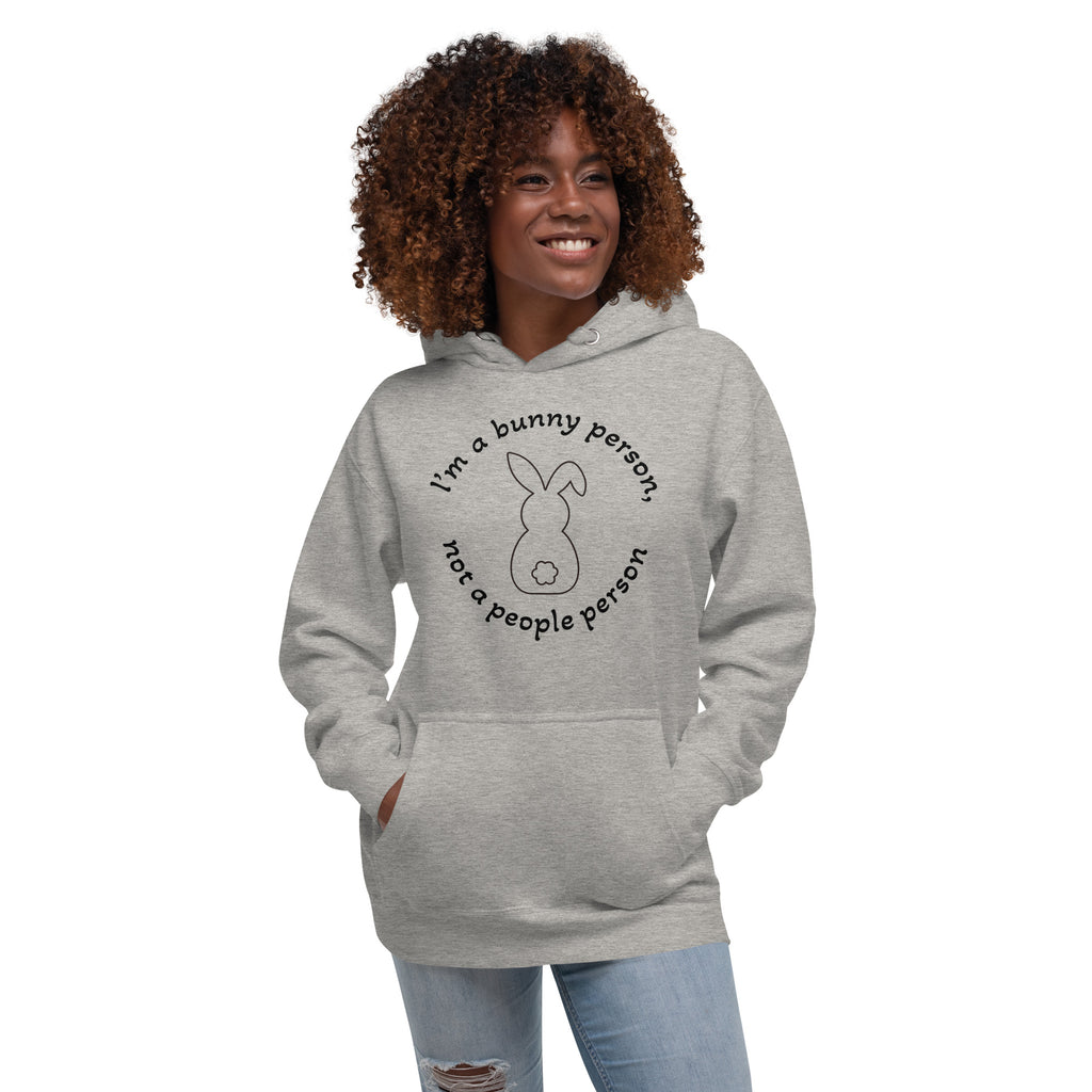 "Bunny Person" grey unisex hoodie with black print