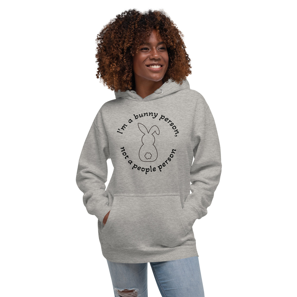 "Bunny Person" harmaa unisex-huppari mustalla painatuksella