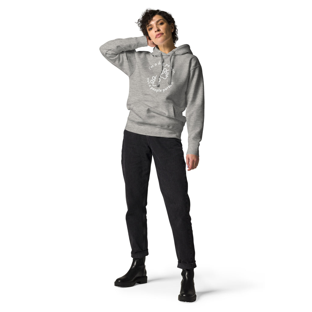 "Dog Person" grey hoodie with white print