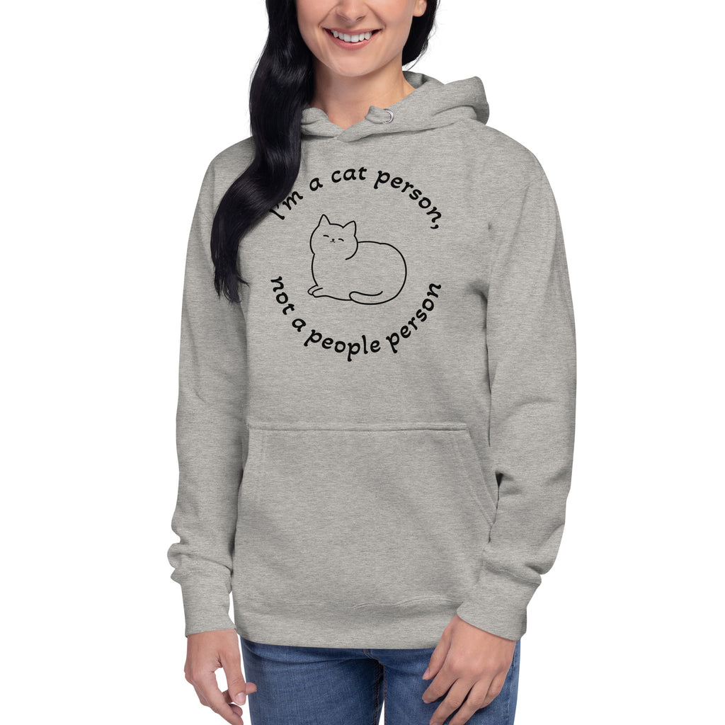 "Cat person" harmaa unisex-huppari mustalla painatuksella