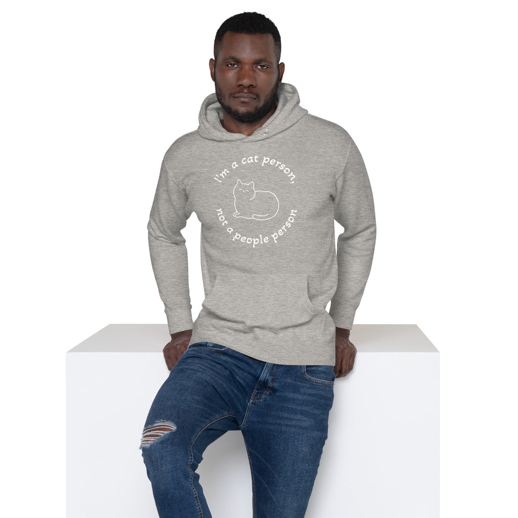 "Cat Person" harmaa unisex-huppari valkoisella painatuksella