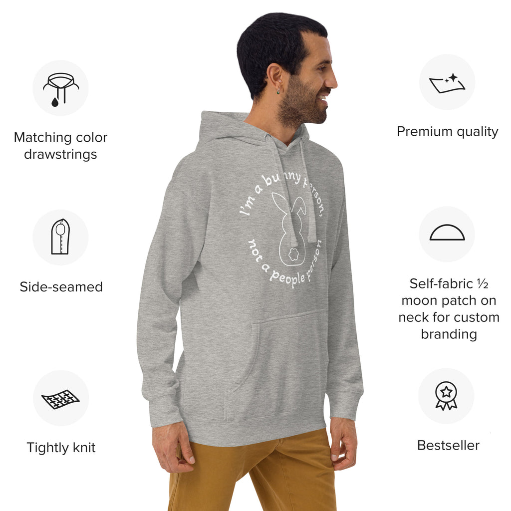 "Bunny Person" harmaa unisex-huppari valkoisella painatuksella