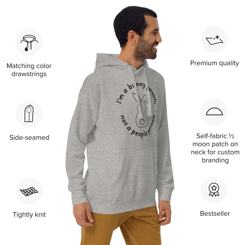 "Bunny Person" grey unisex hoodie with black print