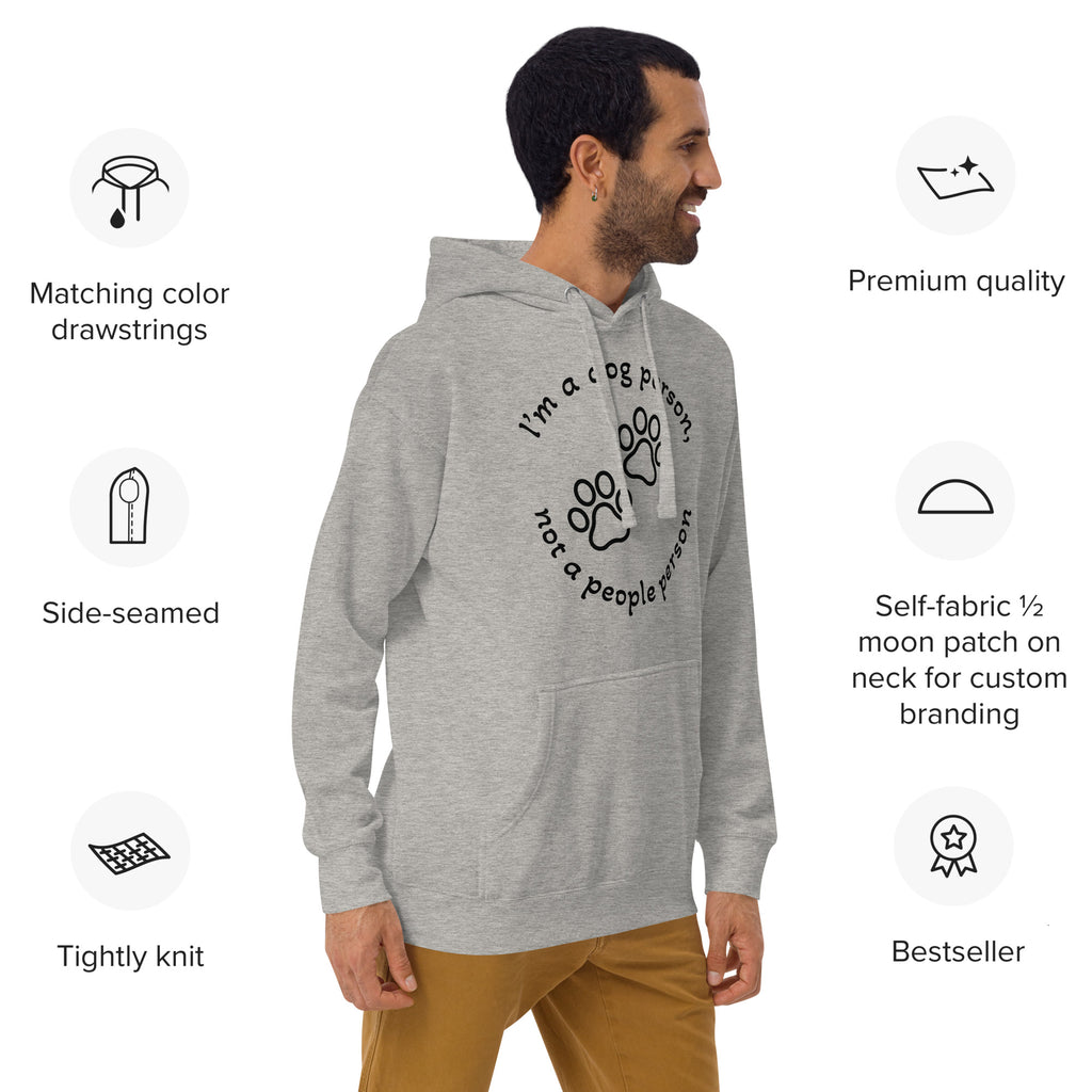 "Dog Person" grey hoodie with black print