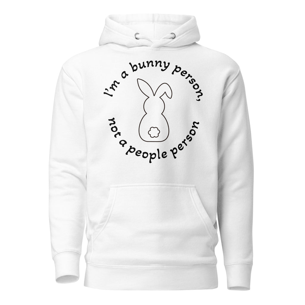 "Bunny Person" white hoodie with black print