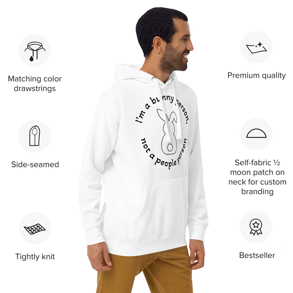 "Bunny Person" white hoodie with black print