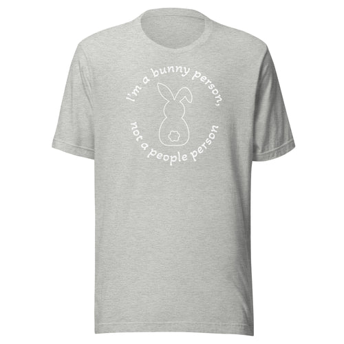 "Bunny Person" grey t-shirt with white print