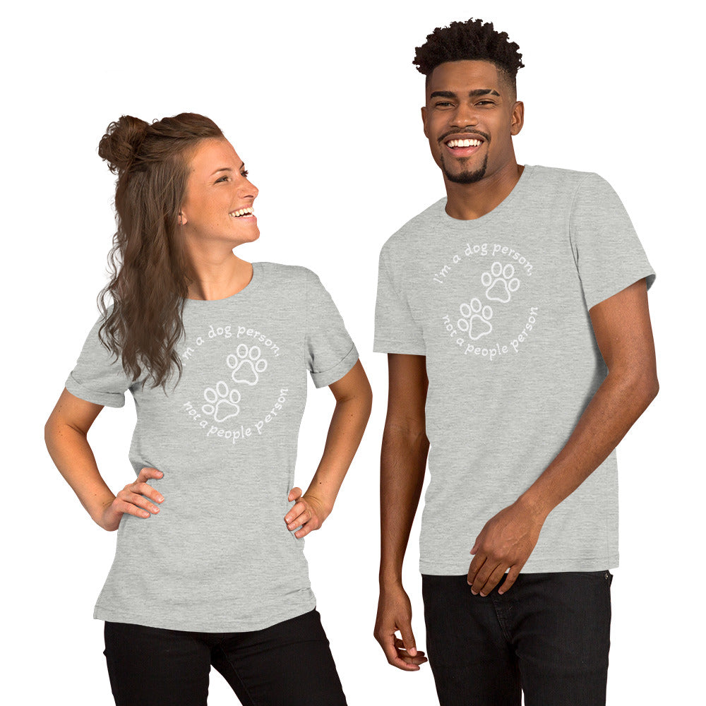 "Dog Person" grey unisex t-shirt with white print