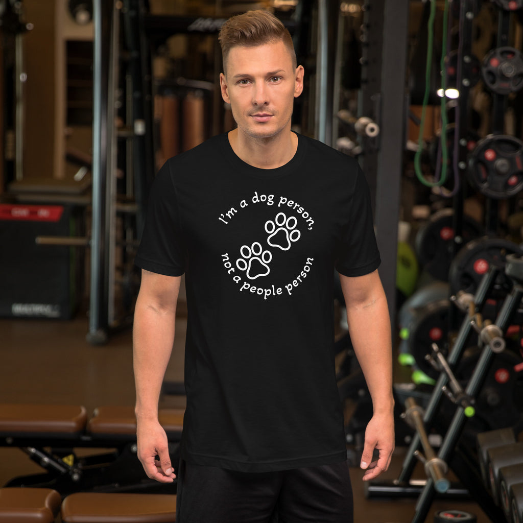 "Dog Person" black unisex t-shirt with white print