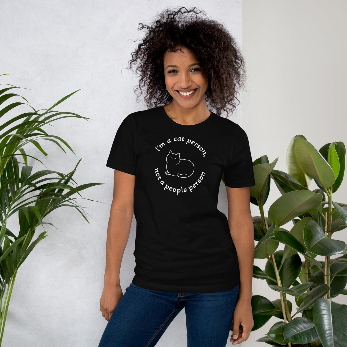 "Cat Person" black t-shirt with white print