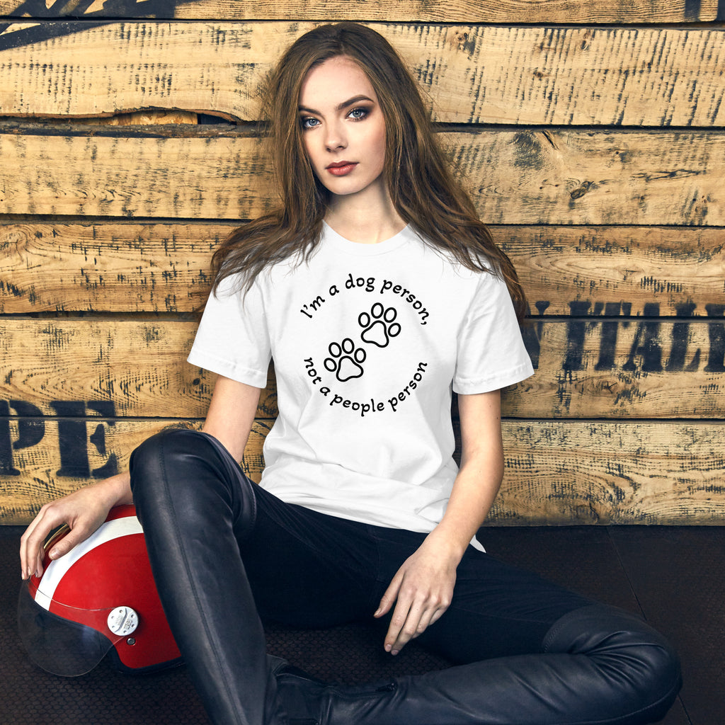 "Dog Person" white unisex t-shirt with black print