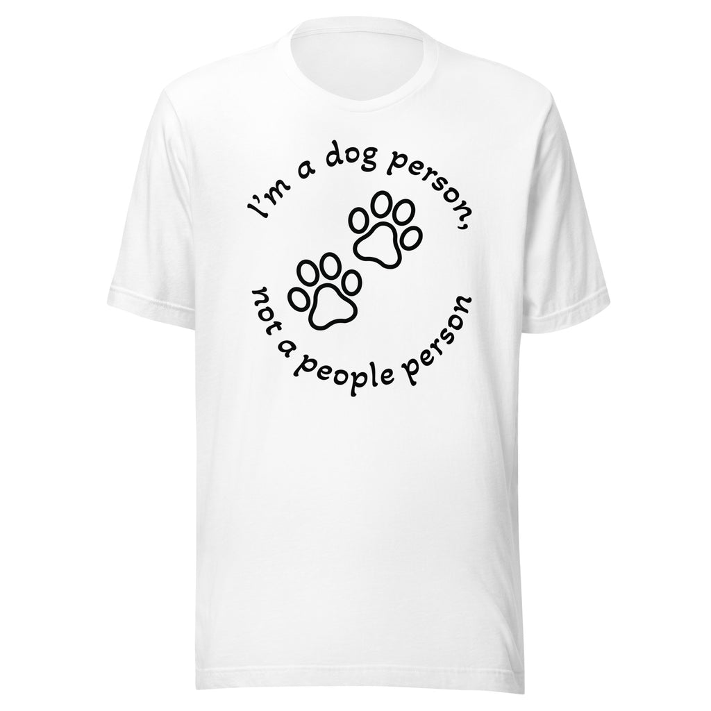 "Dog Person" white unisex t-shirt with black print