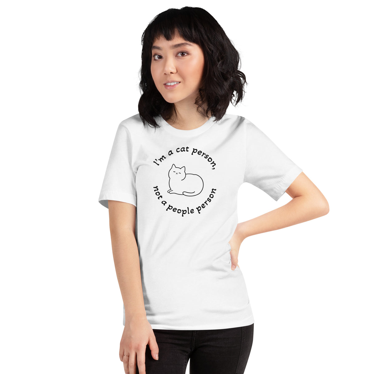 "Cat Person" white t-shirt with black print